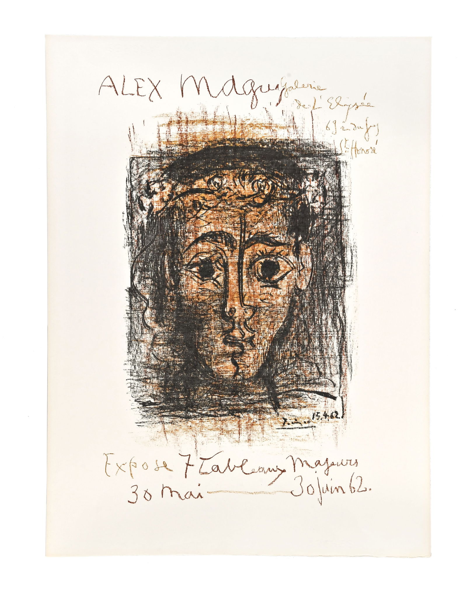 A lithograph exhibition poster promoting works of Picasso at the Alex Maguy Galerie 1962 (1 of 5)