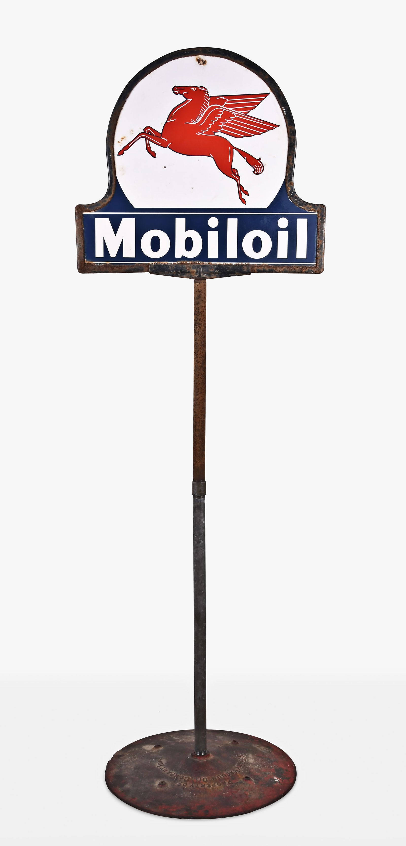 A large Mobiloil double sided enamel advertising curb sign (1 of 3)