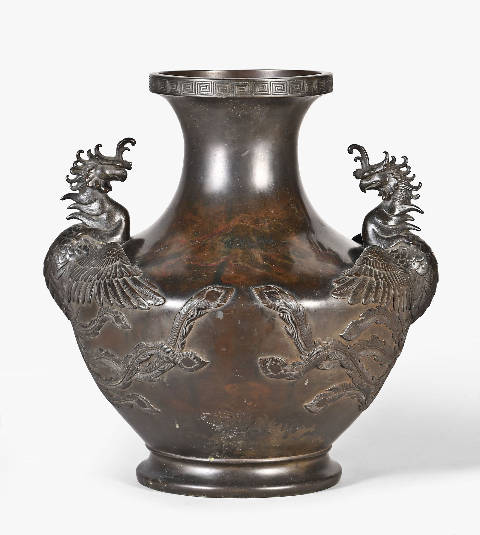 A large patinated bronze Asian vase with phoenix ornament (1 of 9)