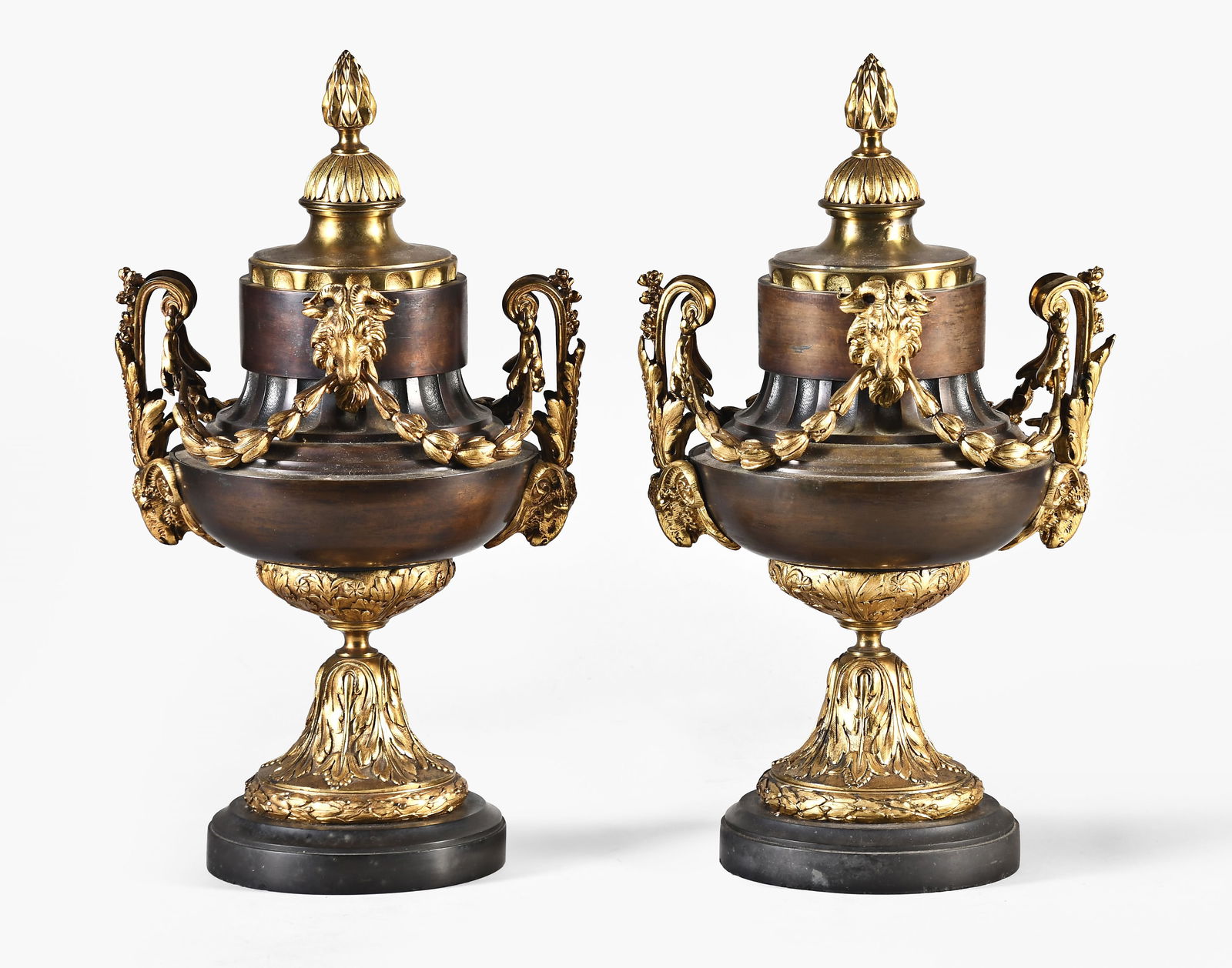 A pair of decorative 19th century classical style gilt and patinated bronze urns (1 of 8)