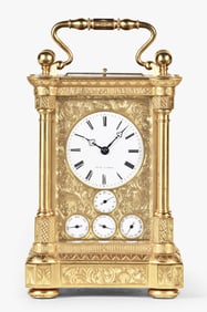 A fine and rare French hour repeating carriage clock with perpetual calendar signed Ellis a Paris