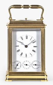 A good 19th century grand sonnerie striking cannelee cased French carriage clock with calendar