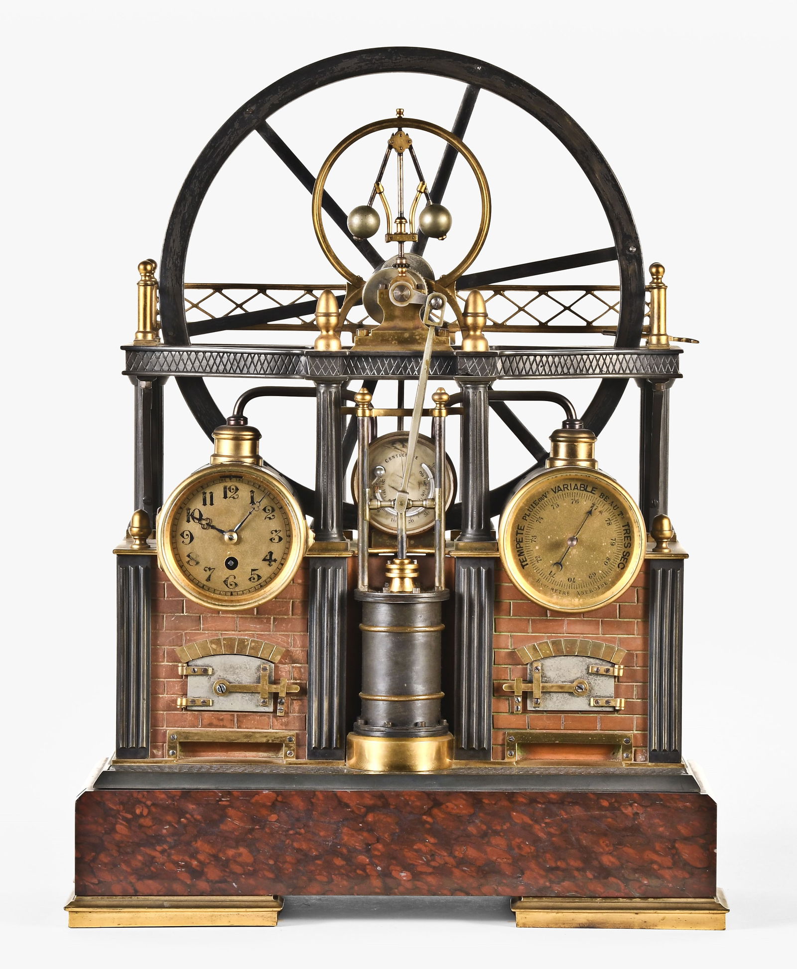 A rare late 19th century French industrial steam engine and flywheel compendium (1 of 8)