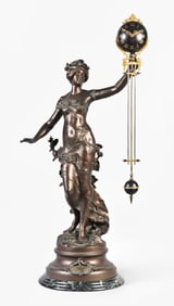 A large French figural swinging mystery clock