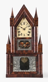 Terry & Andrews, steeple on frame or double steeple shelf clock in mahogany veneered case