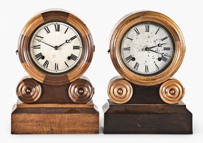 Two E. Ingraham & Co. Grecian shelf clocks