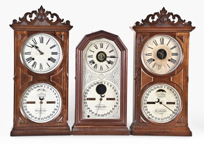 Three Ithaca Calendar Clock Co. shelf clocks