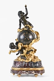 A large, late 19th century French bronze figural mantel clock