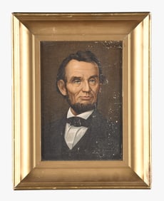 A lithograph on canvas portrait of Abraham Lincoln advertising piece for Illinois Watch Co.