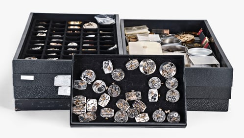 A large lot of pocket and wrist watch movements, dials and parts