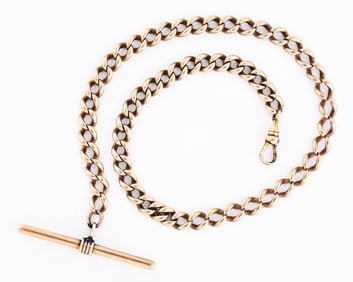 A 14 karat gold curb link pocket watch chain