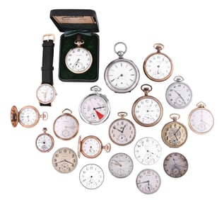 A lot of Swiss and American pocket watches and movements