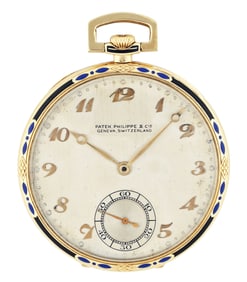 A good early 20th century Patek Philippe pocket watch with enamel ornament