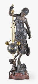 A large early 20th century French figural striking torsion pendulum clock