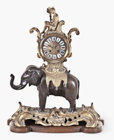 A good late 19th century Louis XV style French gilt and patinated bronze elephant clock