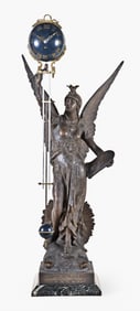 A very large late 19th century French patinated spelter swinging clock signed E. Picault
