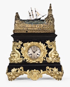 A good mid 19th century French mantel clock with rocking ship automata by Cailly & Eude