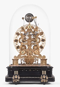 A monumental gilt mid-19th century Victorian three train skeleton clock
