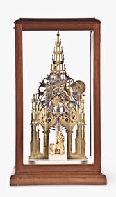 A good mid 19th century Sir Walter Scott memorial two train skeleton clock