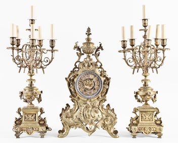 An Ansonia Clock Co. clock garniture