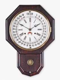 A Gilbert Clock Co. Octagon Drop Calendar hanging clock