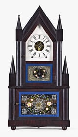 A Birge & Fuller sharp gothic on frame or double steeple shelf clock