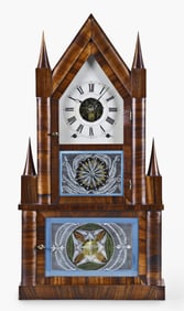 A Birge & Fuller sharp gothic on frame or double steeple shelf clock
