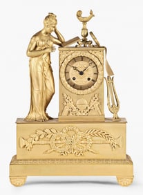 A good early 19th century French gilt bronze allegorical figural mantel clock