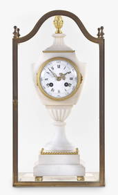 An early 20th century French marble urn form mantel clock with glass display case (1 of 10)