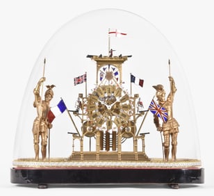 A very unusual 19th century fortress frame English skeleton clock