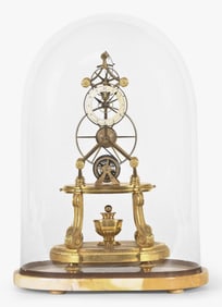 A late 18th century French gilt bronze inverted Y frame great wheel skeleton clock