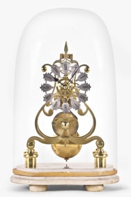 A good mid 19th century English skeleton clock with five spoke crossings