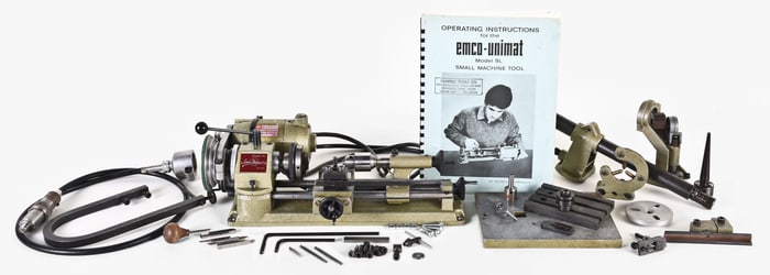 A mid 20th century Emco Unimat model SL lathe with accessories