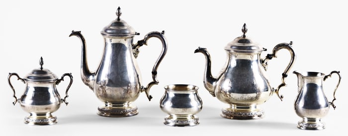 A five piece International sterling silver te and coffee service in the Prelude pattern