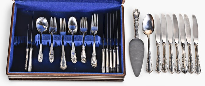 Two partial sterling silver flatware sets by Wallace in the Shenandoah and Riviera patterns