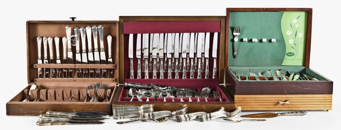 A large lot of silver plated flatware services including Rogers First Love and Heritage patterns