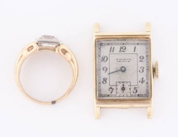 A 14K gold wrist watch and ring