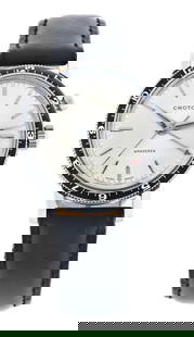A good mid 20th century Croton/ Nivada Grenchen Wanderer alarm wrist watch: Croton/ Nivada Grenchen, Switzerland, a mid 20th century "Wanderer" alarm wrist watch, 17 jewel, manual winding, rhodium plated Vulcain cal. 120 movement with lever escapement in a round stainless ste