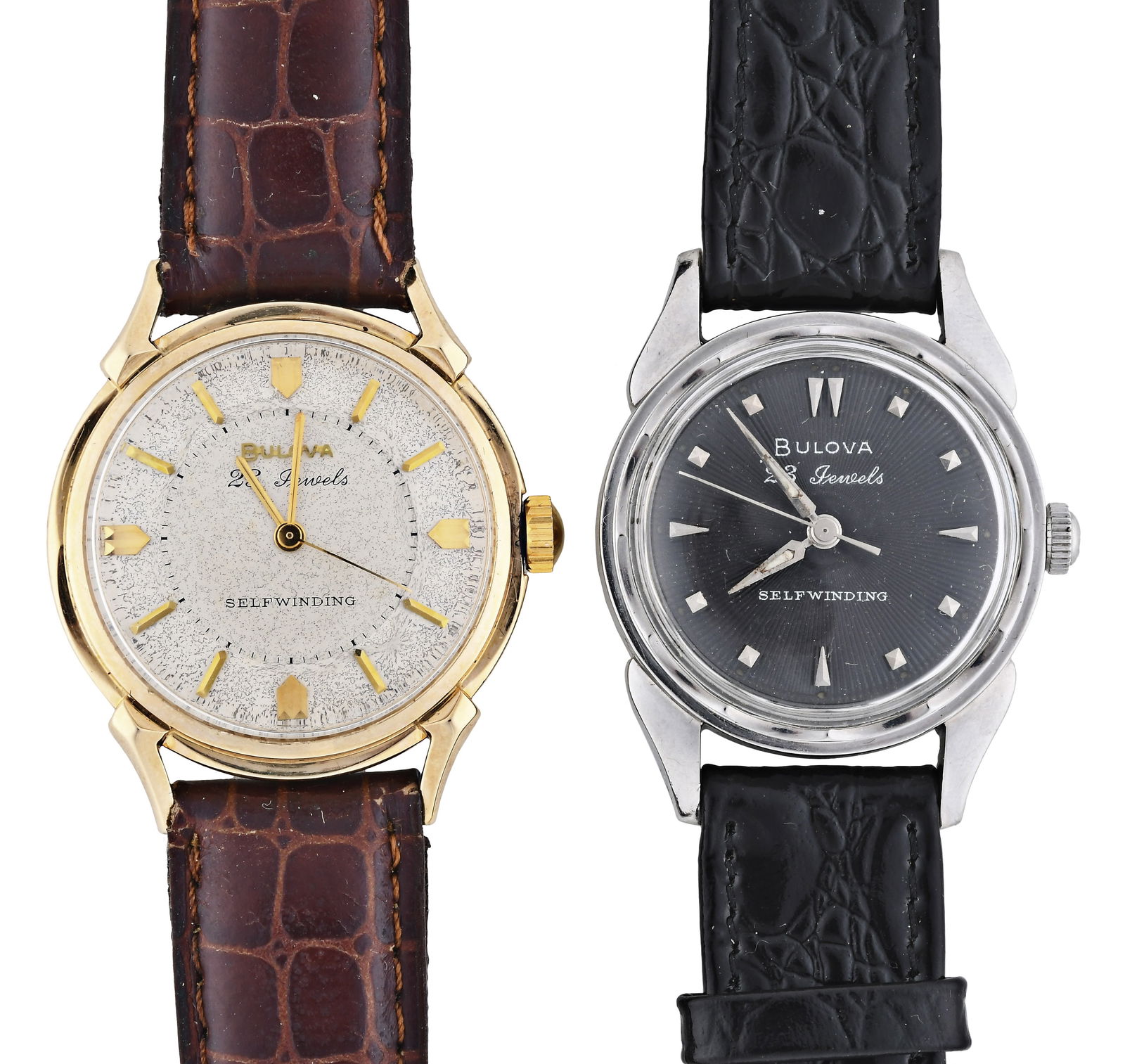 A lot of two mid 20th century Bulova wrist watches, one in 14 karat gold (1 of 5)