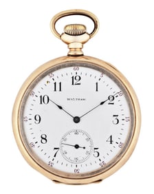 A 12 size 14 karat gold Waltham pocket watch