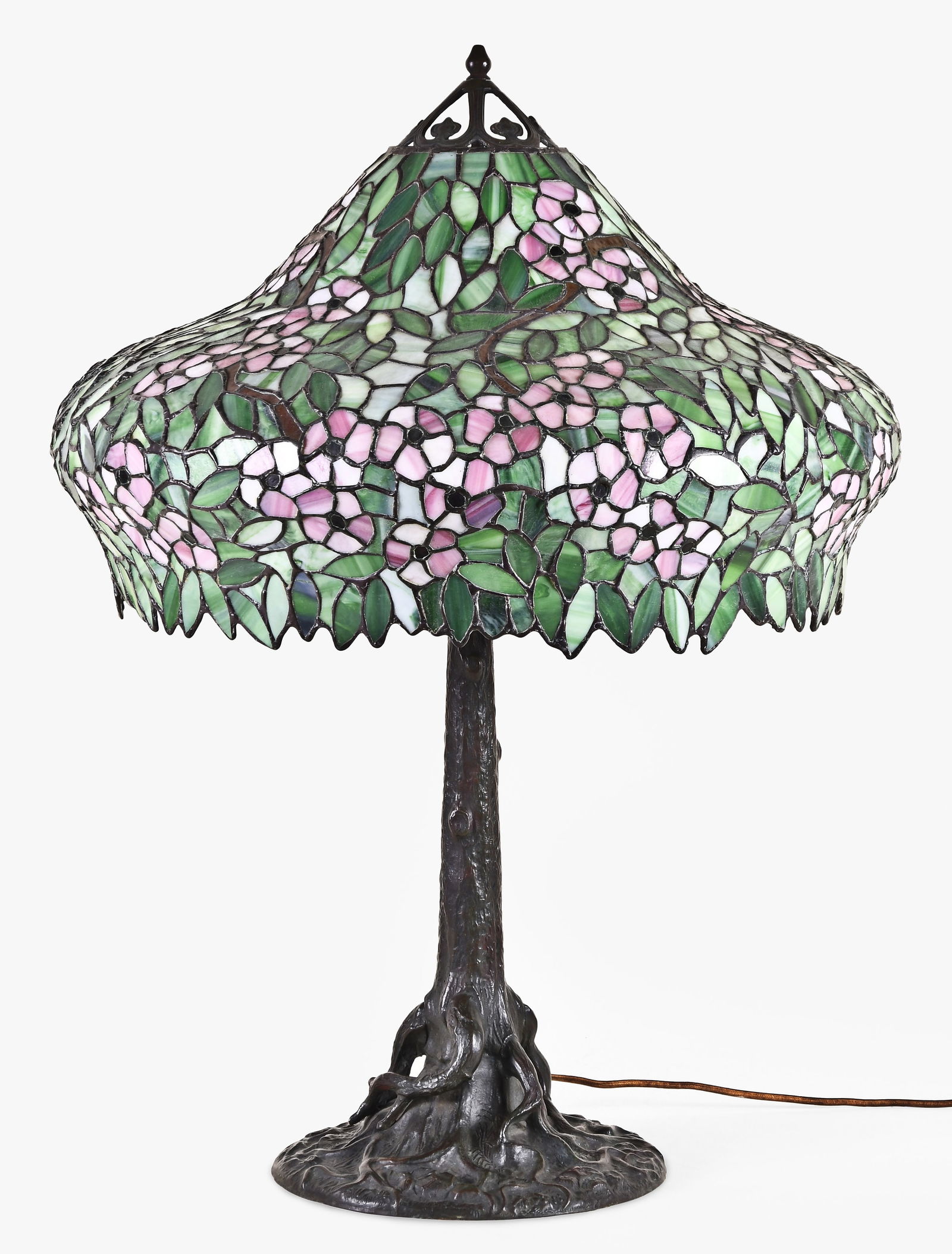 A large table lamp with copper foil shade & bronze base attributed to Unique Art Glass & Metal Co (1 of 7)