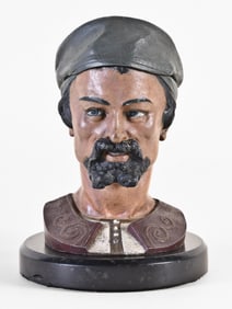 A very good late 19th century cold painted Vienna bronze Turk's head inkwell
