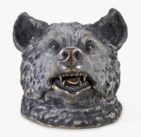 A very good early - mid 20th century European bronze bear head form inkwell