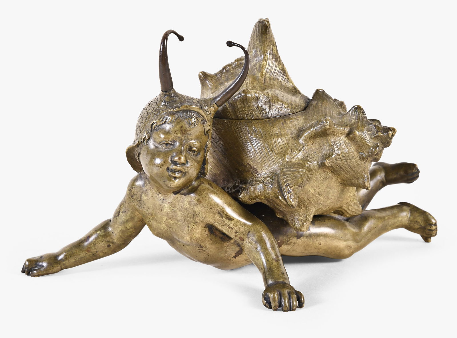 A very unusual late 19th century European cast bronze snail child inkwell (1 of 5)