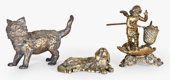 A lot of six late 19th - early 20th century cast brass desk accessories