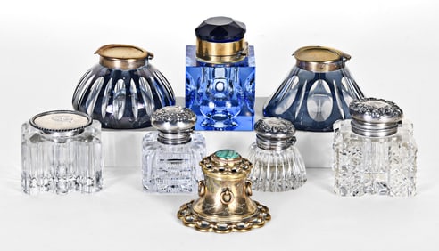 A lot of eight late 19th and early 20th century inkwells