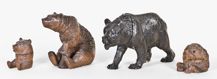 A good lot of early - mid 20th century Black Forest bear and dog form tobacco box and inkwells