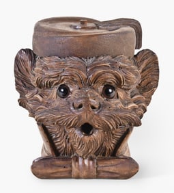 A good late 19th - early 20th century Black Forest carved Yorkshire Terrier tobacco box