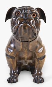 A good early 20th century Black Forest carved linden bulldog form tobacco box