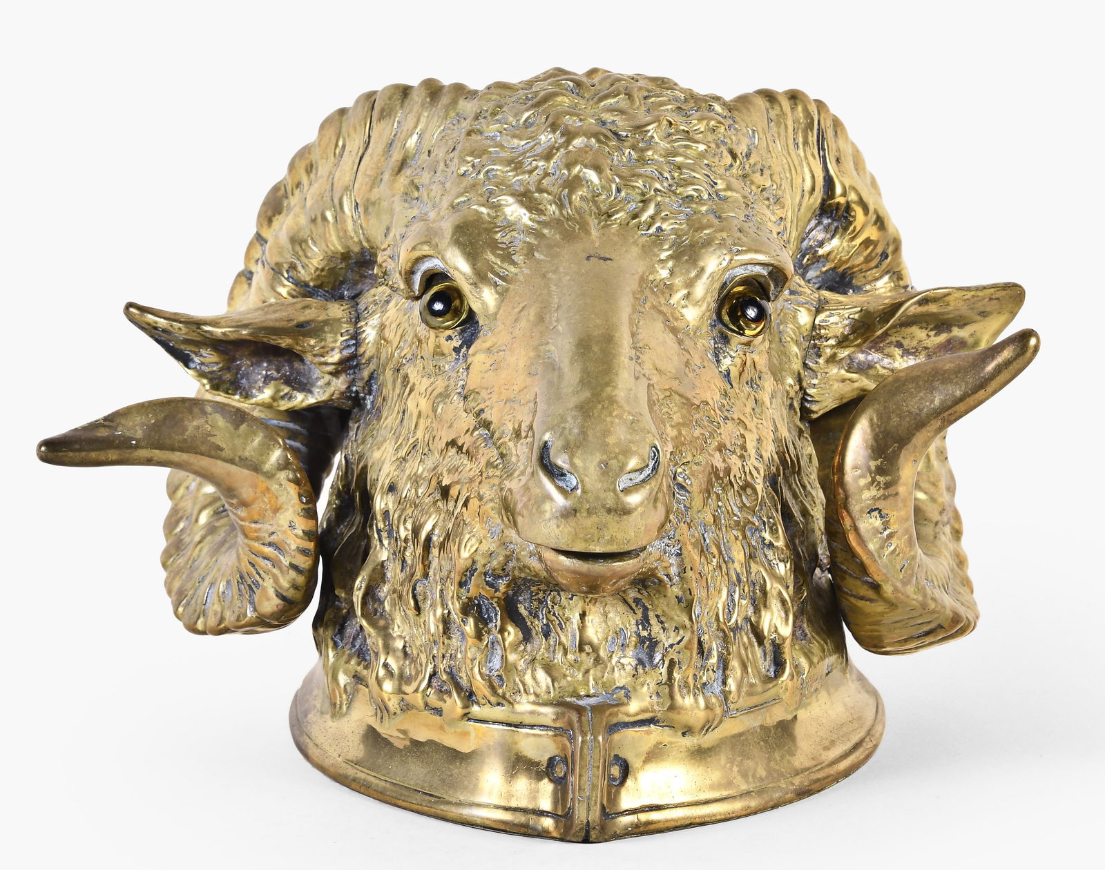 A good early 20th century European cast brass ram's head form tobacco box (1 of 5)